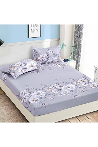 JOJO HOME Husa cu Elastic si Fete de Perna Din Finet 180x200cm, Flori Lila