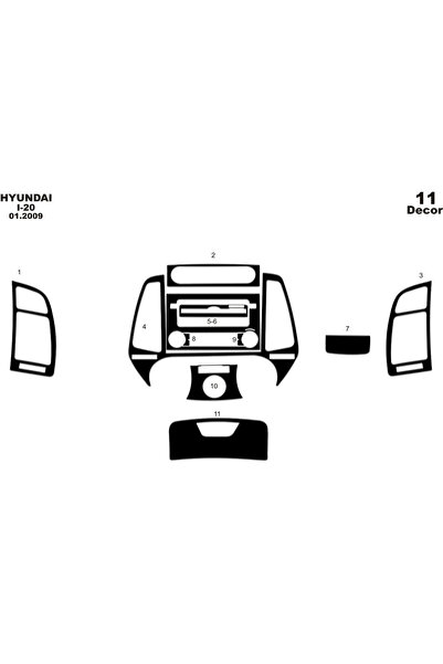 Marscockpitdesign غطاء كونسول توربيدو لسيارة هيونداي i20 موديل 2009، 11 قطعة