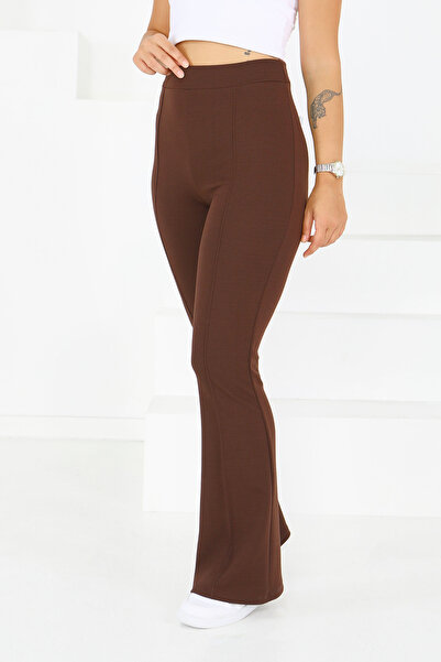 TOFİSA με ρέλι καμπάνα Παντελόνι κρεπ καφέ - 27623