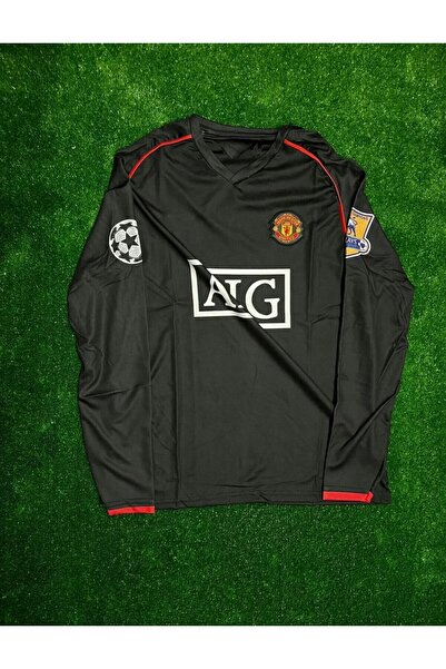 Forma Manchester United 2008 Sezonu Siyah Ronaldo Uzun Kollu Yetişkin Formas-...