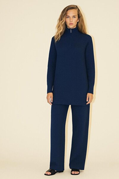 HAKKE Yakası Fermuarlı Tunik Ve Pantolon İkili Triko TAKIM