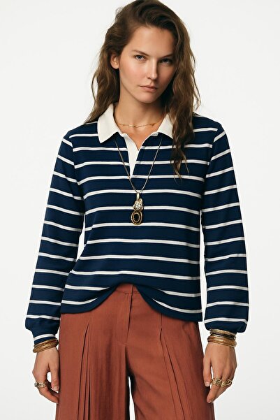 HAKKE Polo Yaka Çizgili Ribana BLUZ