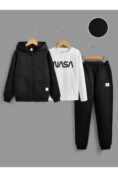 NoVibe Set de 3 piese cu imprimeu NASA pentru copii, jachetă, transpirație și...