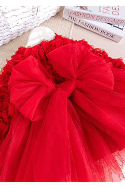 Babymod Stylish Birthday Special Occasion Baby Girl/Child Dress with Bow and Rose Tulle Detail