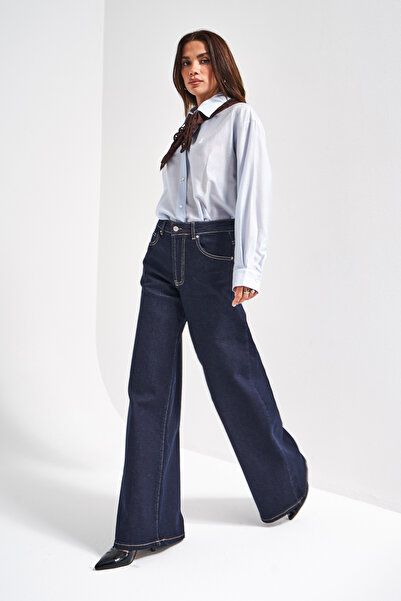 its basic Women's Indigo Color 7W5-50 Lyl36 Palazzo Fit Stretch Fabric Inner Length 80cm Denim Jean