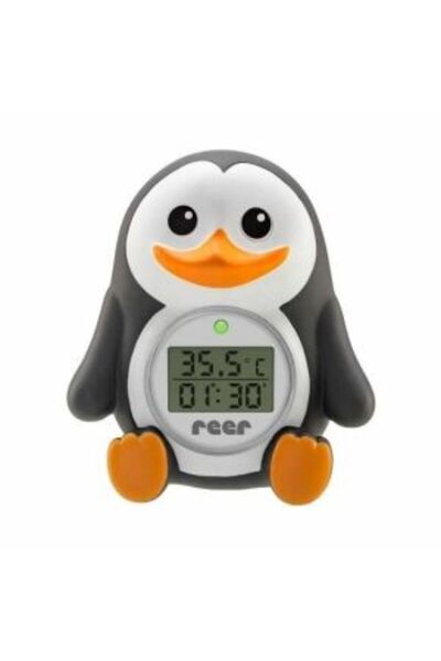 reer Digital Bath and Room Thermometer MyHappyPingu with Clock, 24041