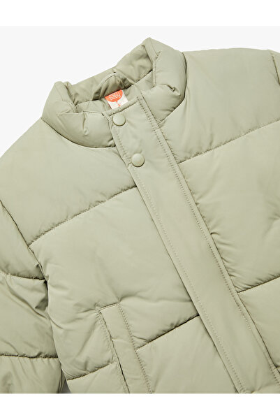 Koton Uzun Kollu Cepli Pamuk Astarlı Dik Yaka Şişme Mont