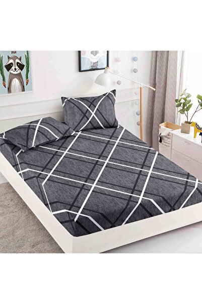 JOJO HOME Elasticated Duvet Cover and Pillowcases in Finet 180x200cm, Dark Grey with Pattern