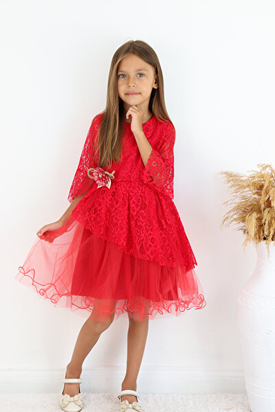 FESSHERA KİDS 🌸Kız Çocuk Dantel Detaylı Kat Kat Abiye Elbise🌸