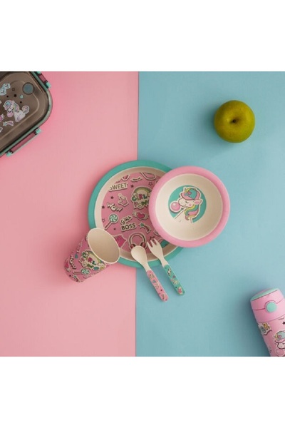 ORIAN Kids 5 Pcs dinner sets, Happy Unicorn design