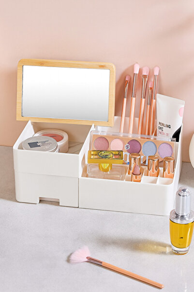 DrBambu Organizator de machiaj din bambus cu oglindă – Organizator care oferă estetică și funcționalitate într-unul singur