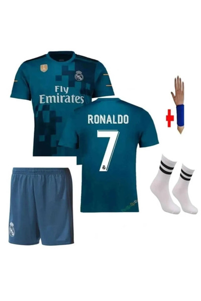 Forma R'eal M'adrid 2018 Sezonu Cristiano Ronaldo Röveşata Çocuk Forması Şort Çorap Bileklik