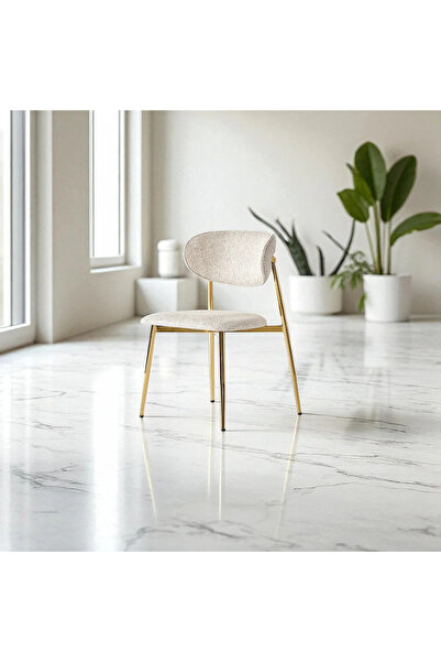 DENGEMA Laila S80 Sandalye – Krem Kumaş, Gold Metal Ayak