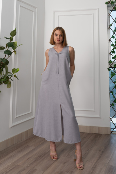 MissVina فستان طويل بفتحة رقبة على شكل حرف V وتفاصيل من حبل السباغيتي 50324