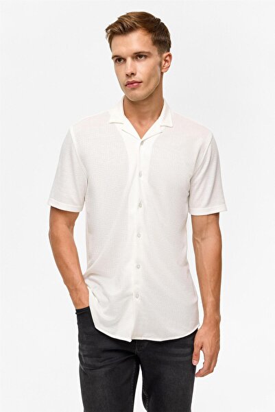 SÜVARİ Beyaz Slim Desenli Apaş Yaka Gömlek