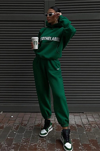 NoVibe Unisex 'Moodthelabel' Printed Oversize 3 Thread Hooded Tracksuit Set