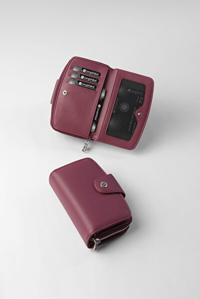 CENGİZ PAKEL Orta Boy Çıt Çıt Detaylı Kadın Cüzdan/Portföy - 65300 - Mürdüm