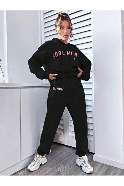 NoVibe Women's Pink Printed 3 thread Hooded Tracksuit Set