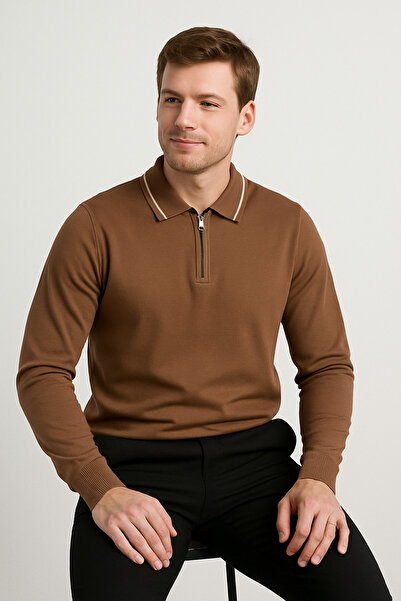 ModaPlaza Ανδρικό πουλόβερ με φερμουάρ με λαιμόκοψη 1036