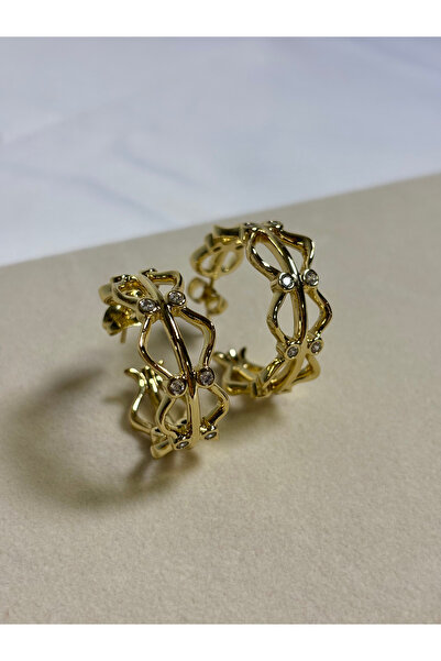 plnstudio Taşlı Zikzak Halka Küpe