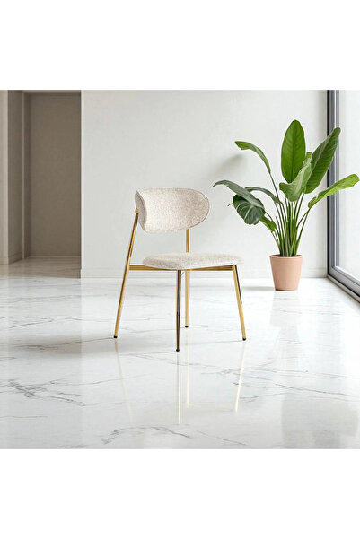 DENGEMA Laila S80 Sandalye – Krem Kumaş, Gold Metal Ayak