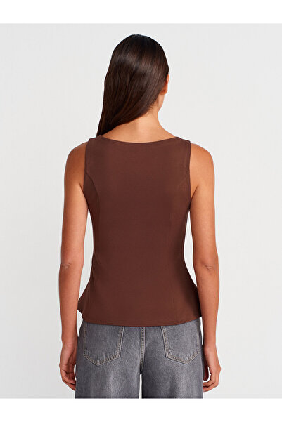 Dilvin 21001 Σκάφος λαιμόκοψη Peplum Top-ανοιχτό καφέ