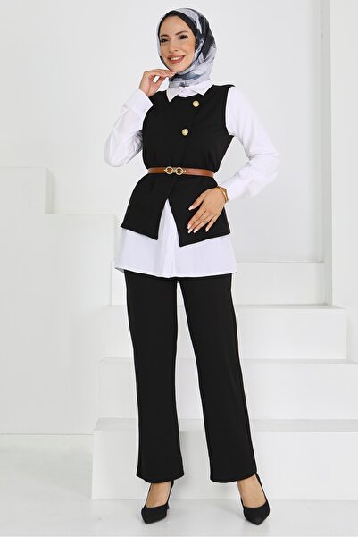 TOFİSA Belted Vest Trousers Mira Set Black - 27612
