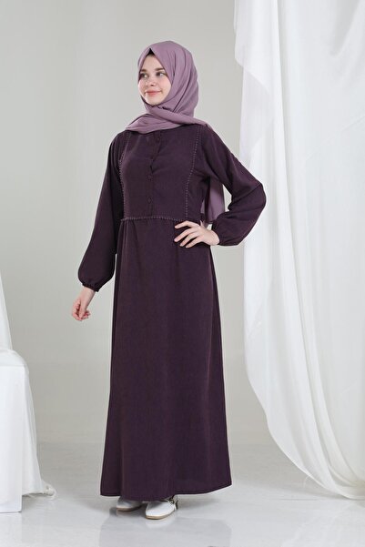 Giyinse فستان ميلورا المخملي للفتيات باللون البرقوقي - فستان محتشم