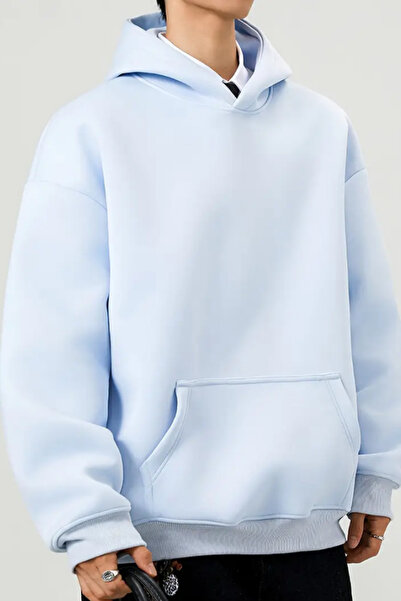 Tarz Cool Men's Blue Hooded Oversize Sweatshirt