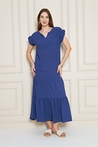 NEW LAVİVA Women's Loose Ruffled Low Armlet Detail Dress