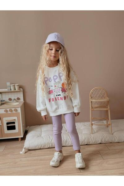 RAPAPA Girl's Peppa Pig Printed Girl's Sweatshirt - Leggings Set 4057L