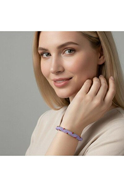 POFUDUK سوار نسائي مصنوع يدويًا من الكرز BLK2 لون أرجواني 19 سم مجوهرات