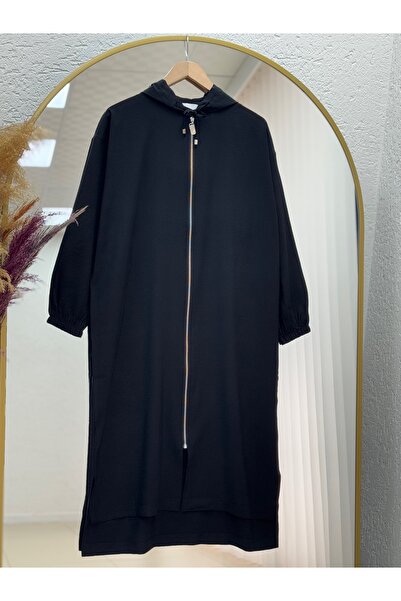 BENAHOLL Doruna Yırtmaçlı Fermuarlı Kap-EU2992 Siyah