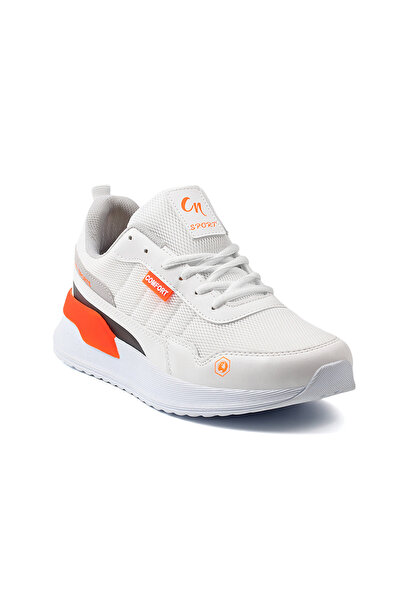 KAJILA Erkek Beyaz Oranj Spor Ayakkabı Rahat Yürüyüş Koşu Günlük Sneaker Bağcıklı Hafif Taban