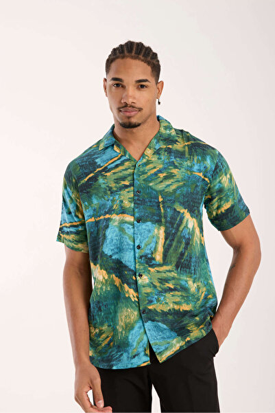 İLKCET MODA Ανδρικό πουκάμισο oversize με χρωματιστό σχέδιο