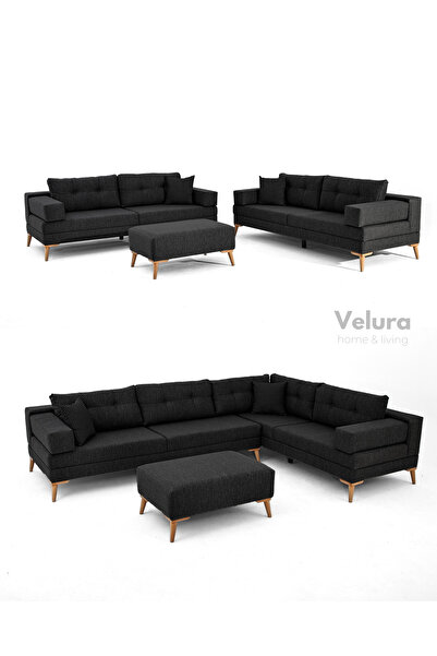 Velura Home & Living Zeri Modüler Yataklı Koltuk Takımı & 2 Adet Üçlü Kanepe ...