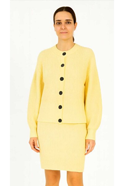 Maison La Femme Women's Knitwear Set Round Neck Buttoned Jacket Skirt Bottom Top Knitwear Set