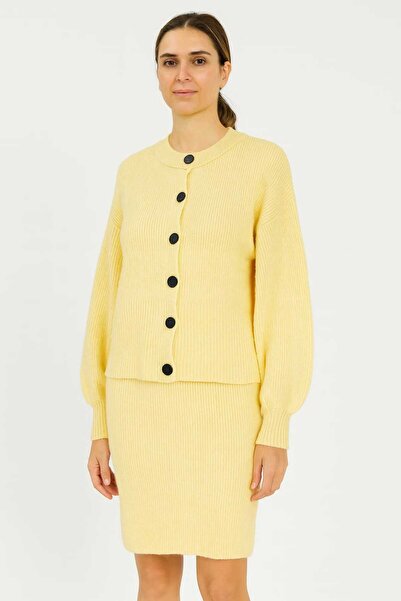 Maison La Femme Women's Knitwear Set Round Neck Buttoned Jacket Skirt Bottom Top Knitwear Set