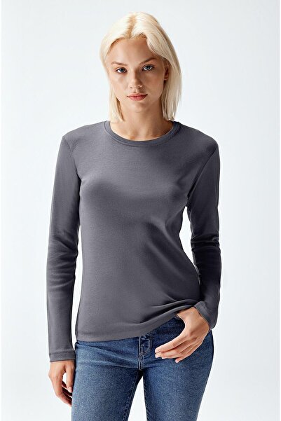 Brix Kadın Uzun Kollu T-Shirt Füme Renk