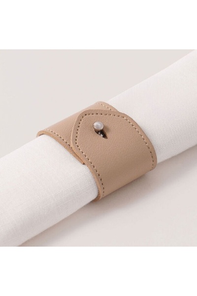 LA MESA 4pcs leather napkin ring with metal lock, beige 4.5*4.5cm