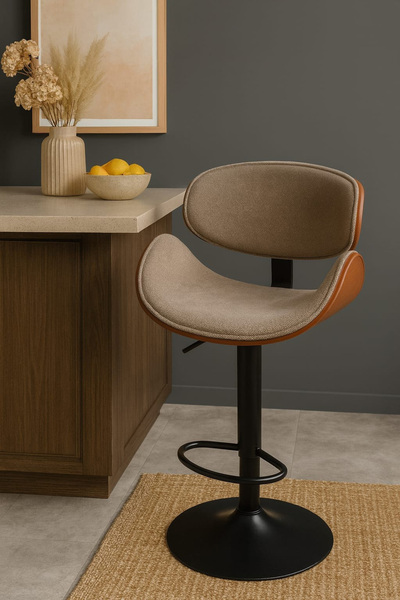 DEC49 كرسي بار خشب مع كتان بالوان متعددة