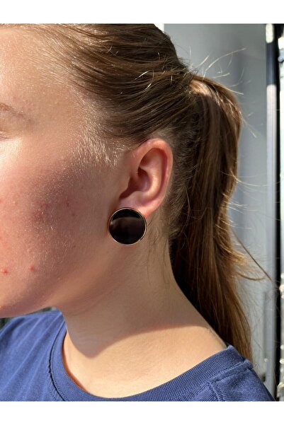 Candy Nuveria Golden Night - Black Enamel Gold Plated Round Earrings