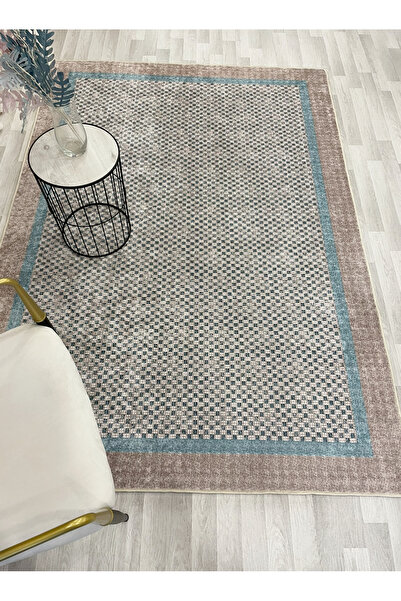 Brillant KAHVE-MAVİ Jüt Sisal Görünüm Bordürlü Kaymaz Taban Yolluk Mutfak Halı