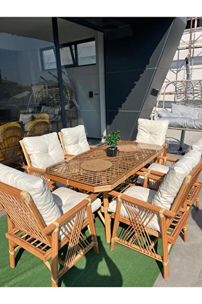 AYGÜN BBQ Bambu model bahçe/balkon mobilyası 6 kişilik beyaz