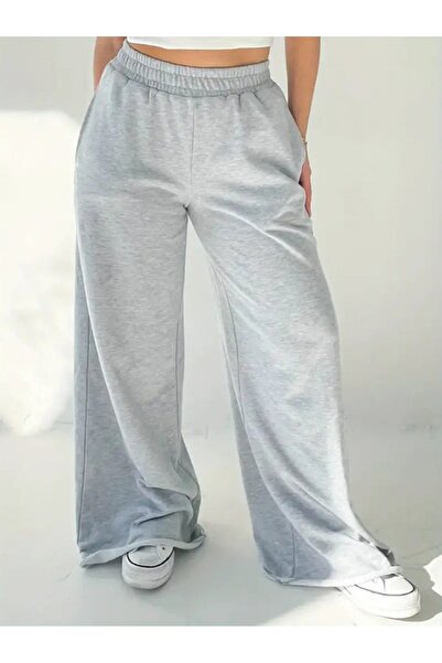 modlux Γυναικείο γκρι φαρδύ χειμερινό παντελόνι φόρμας, μεγάλου μεγέθους, αθλ...