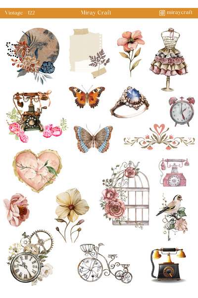 MirayDesign 1 Piece Vintage Themed Sticker (12X17 cm) for Bullet Journal, Scrapbook, Agenda and Planner