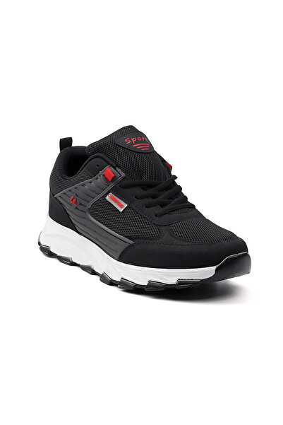 KAJILA Erkek Siyah Kırmızı Spor Ayakkabı Rahat Yürüyüş Koşu Günlük Sneaker Bağcıklı Hafif Taban