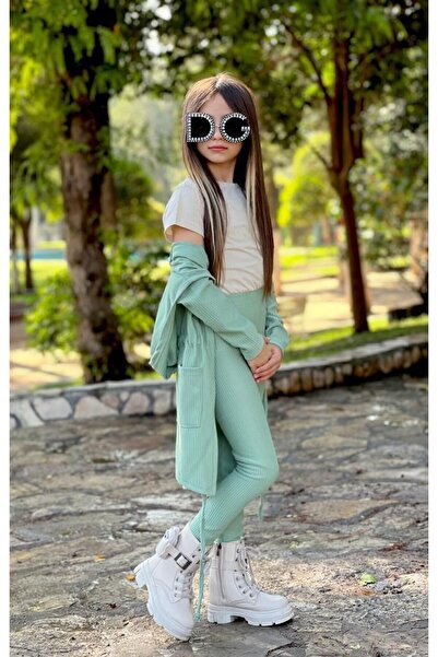 KOKOŞ BEBEK Girl's 3-Piece Lycra Ottoman Set – Hooded Top, Leggings & Badi / Ages 2-12