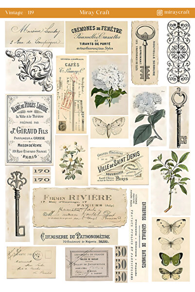 MirayDesign 1 Piece Vintage Themed Sticker (12X17 cm) for Bullet Journal, Scrapbook, Agenda and Planner
