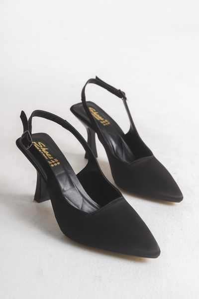 Nexs Women's Black Open Back Pointed Toe Heeled Shoes